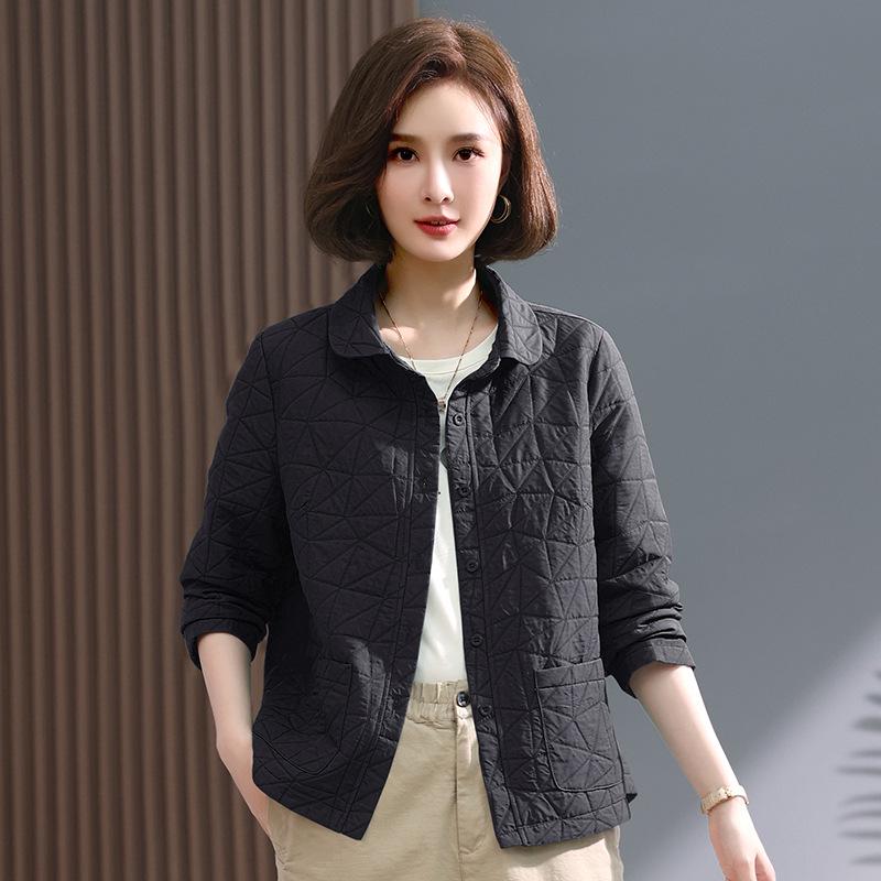 Women's Argyle Embroidered Quilted Cotton Jacket - Korean Style, Loose Fit, Small Size, Winter Outerwear