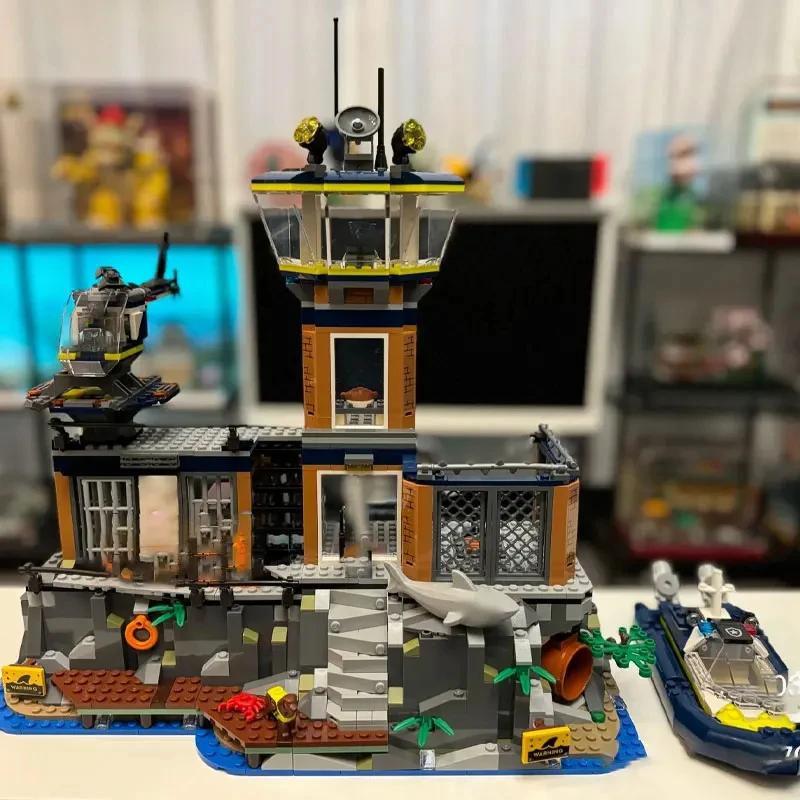 City Series 60419 Sea Prison Island Police Blocks With Speedboat, Moc Toy Gift For Kids Boys Girls Age 6-12