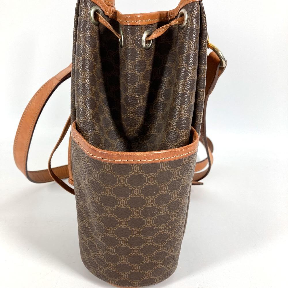 CELINE vintage Macadam logo Purse Crossbody Shoulder Bag Leather/Canvas Brown