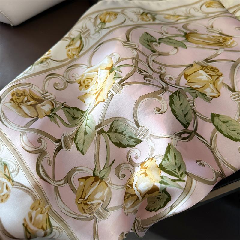 Simulation Silk Lady Korean Version 71 Small Square Scarf Spring and Summer New Printed Silk Scarf Versatile Decorative Scarf Thin Scarf Shawl