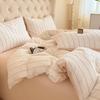 All-Cotton Chenille Jacquard 4-Piece Set: Striped Duvet Cover, Bed Sheet, Fitted Sheet - Simple Washed Cotton Design
