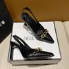 New Baotou sandals women's summer metal chain pointed stiletto high heels design sense