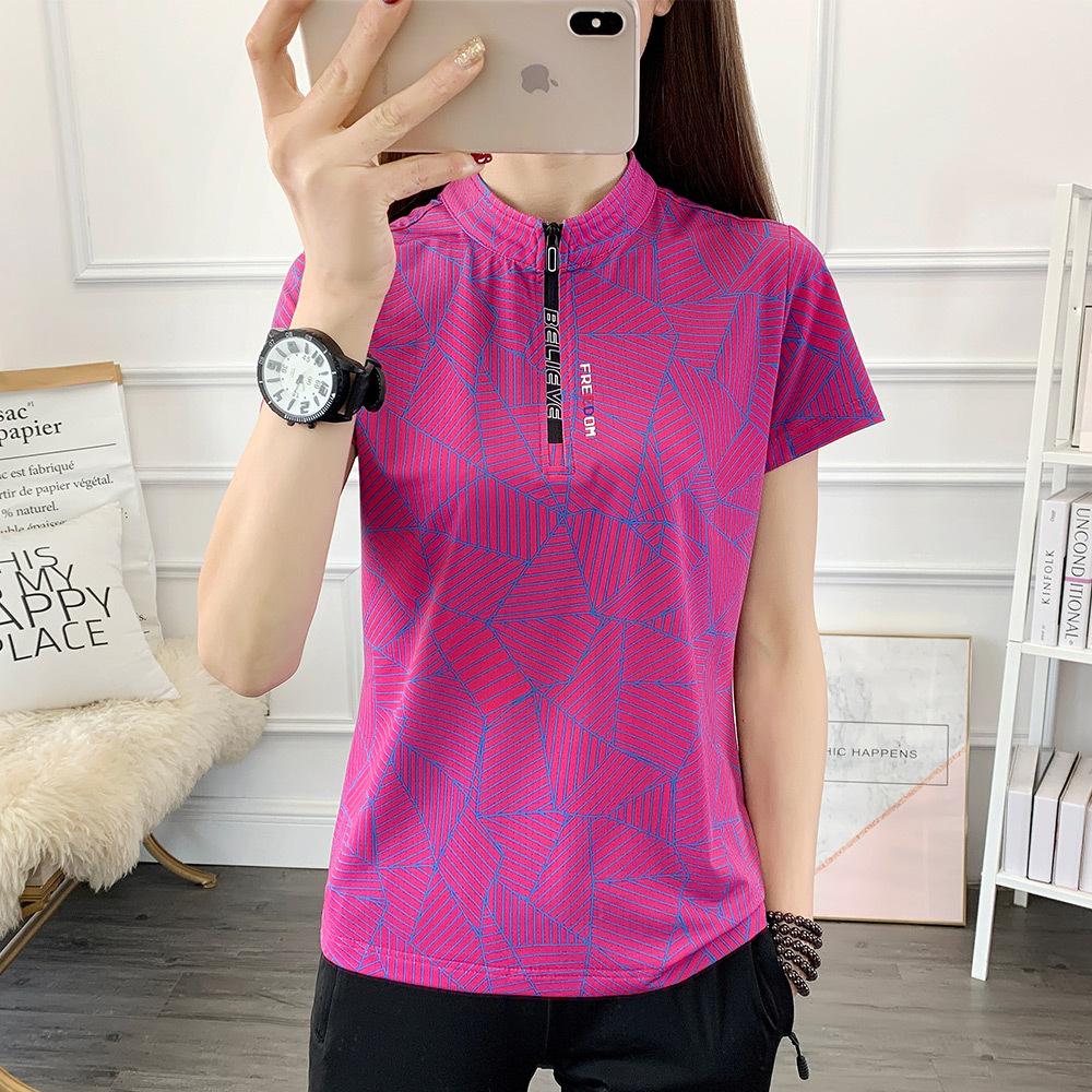 Outdoor stand-up collar quick-drying short sleeves women s elastic slim-fitting quick-drying clothes light and sweat-absorbing printed short sleeves m( within 47.5kg )