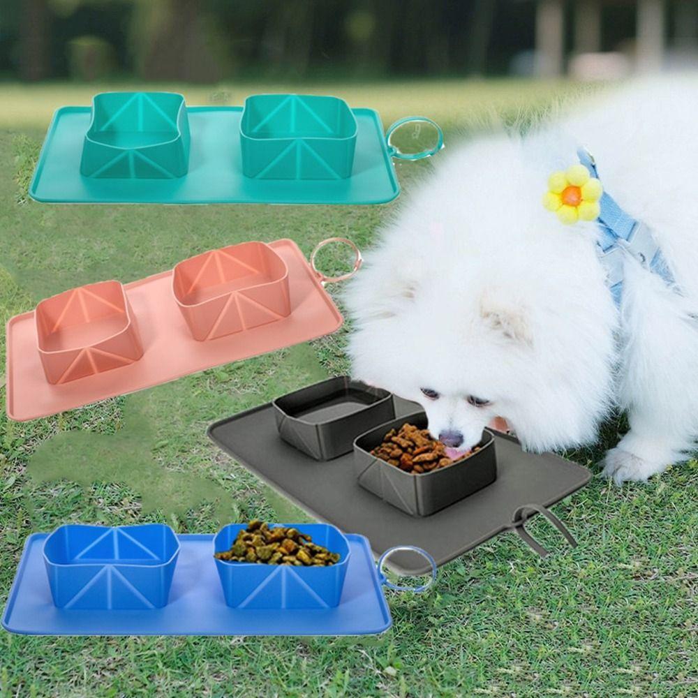 Anti Slip Silicone Folding Dog Bowl 2-in-1 Cat Water Feeder Folding Double Bowls  for Dogs/Cats
