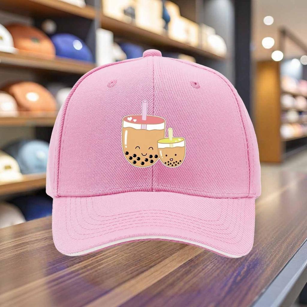 Cute Boba Tea Couple Kawaii Print Baseball Cap Adjustable Cotton Casual Sports Hat