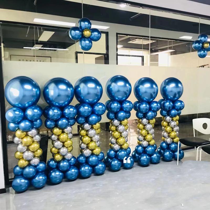 Metallic Blue Arch Balloon Column for Store Openings and Party Decorations