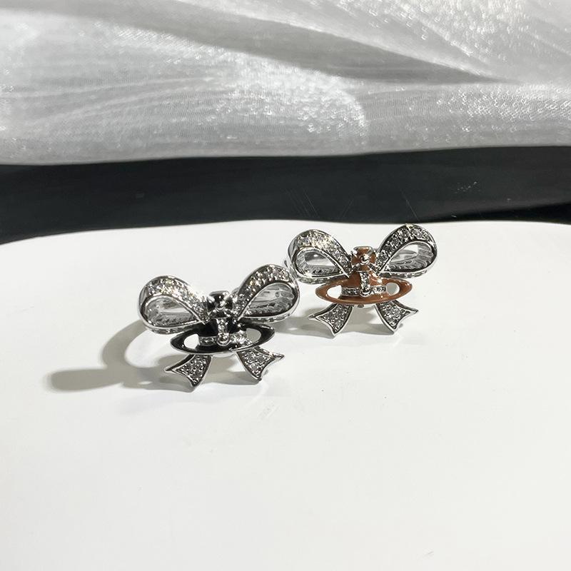 Bow Saturn Open Ring Women'S Retro Light Luxury Niche Temperament Unique High-End Ring