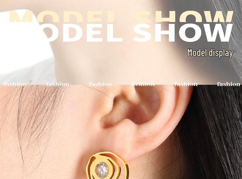 Niche French Geometric Rose Zirconia Hoop Earrings - Colorfast Titanium & Stainless Steel Jewelry for Women