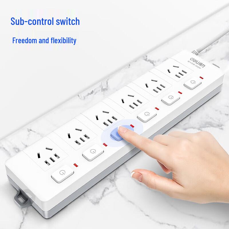 Deli 6-Outlet Power Strip with Individual Switches