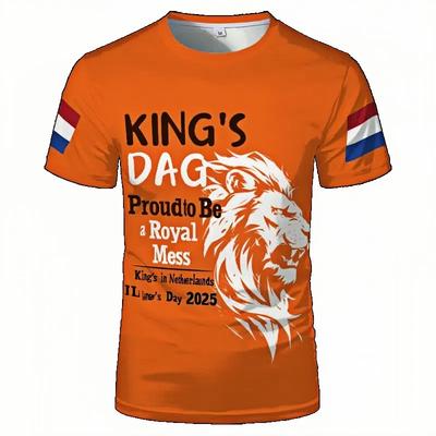 T-shirt à motif orange pour la Fête du Roi aux Pays-Bas avec image du drapeau néerlandais, Tendance Mode Sport Loisirs Homme et Femme Oversize