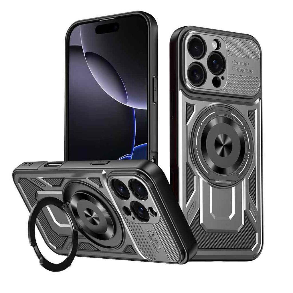 Luxury Ring Holder Kickstand Phone Case for iPhone 18 Pro Max/16 Pro/17 Plus/16e Magnetic Wireless Charging Phone Case