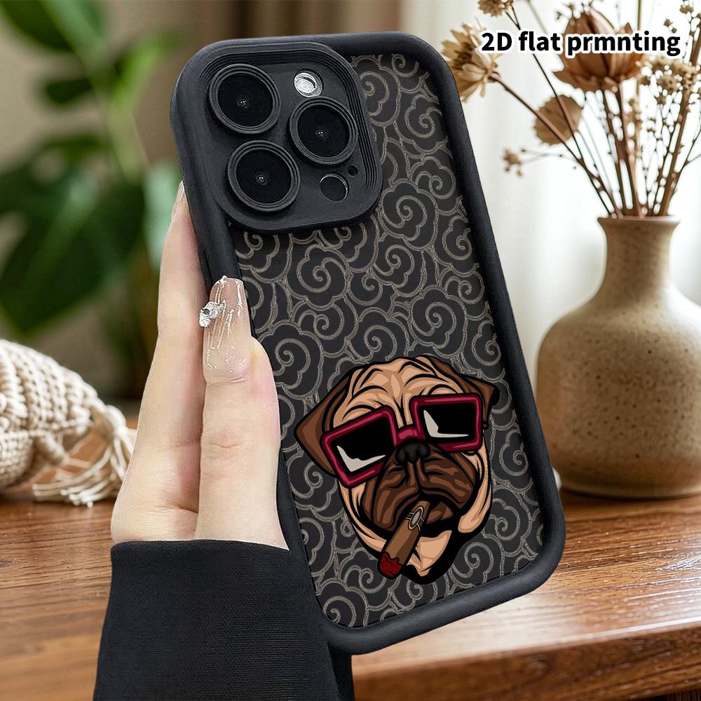 Phone Case: 2D Flat Design Suitable for iPhone 18 17 16 15 14 13 Pro Tiered Protective Case, Red Frame Sunglasses, Christmas and Halloween Gifts