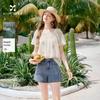 Women's French Embroidered Floral Square Neck Babydoll Blouse