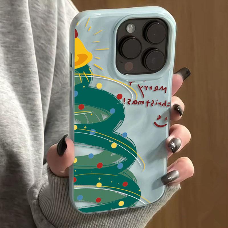 Case For iPhone 16 15 14 13 12 11 17 Pro Max Plus Cartoon Christmas Tree Folds Texture Soft Phone Cover For iPhone 17 Air Funda