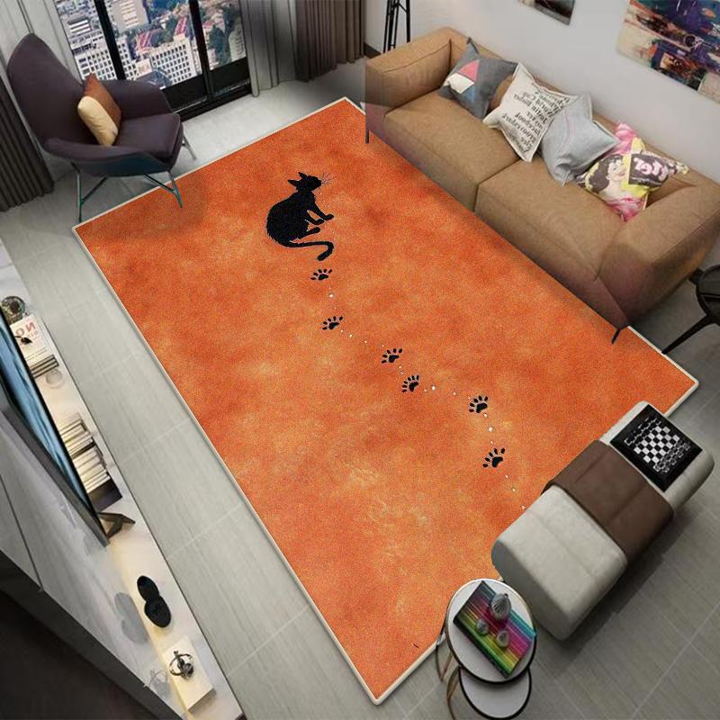 Simple Cute Decorative Carpet Living Room Home Decoration Mat Cat Pattern Bedside Easy Cleaning Foldable Lounge Rug Bedroom