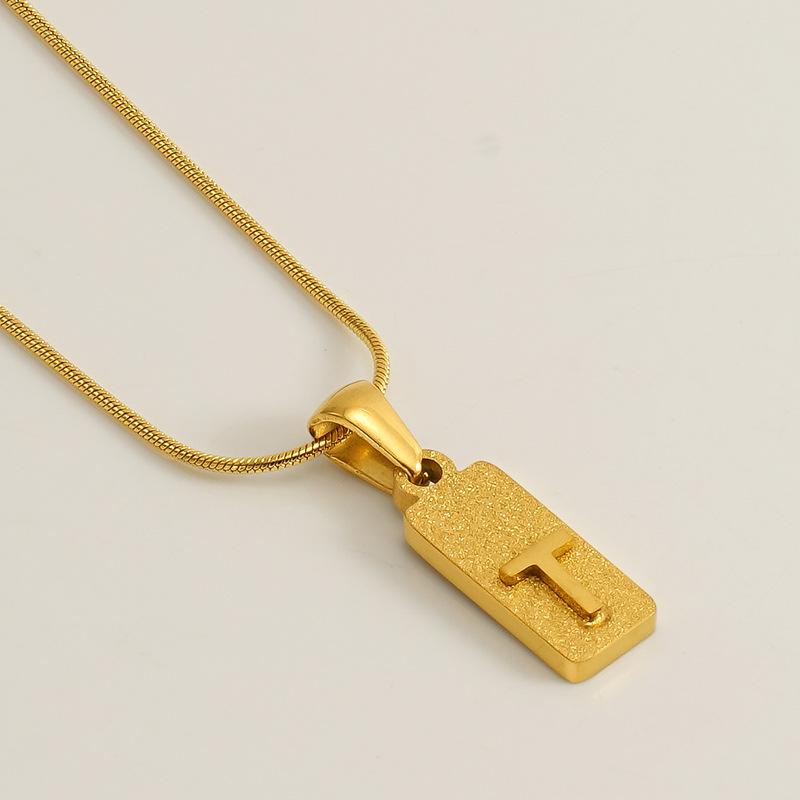 New 26 English letter pendant stainless steel pressed sand rectangular letter collarbone chain necklace female