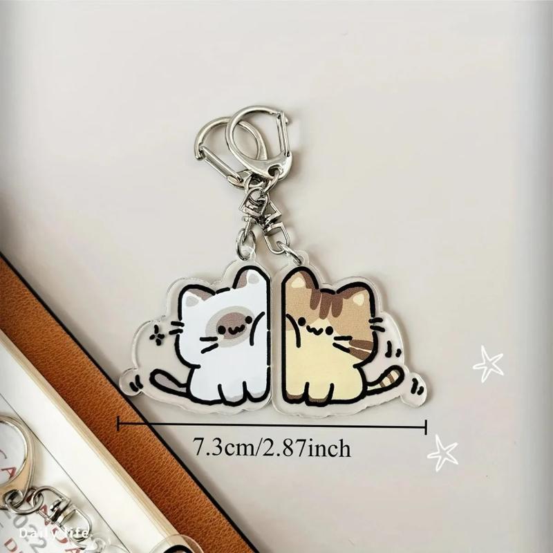 1Pair Cute Cat Keychain Pendant, Matching Couple Backpack Keychain