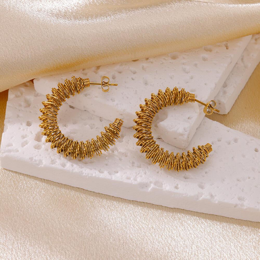Trendy Round Stainless Steel Hoop Earrings for Women Simple Gold Color Earring Waterproof Ear Piercing Zircon Birthday Gifts