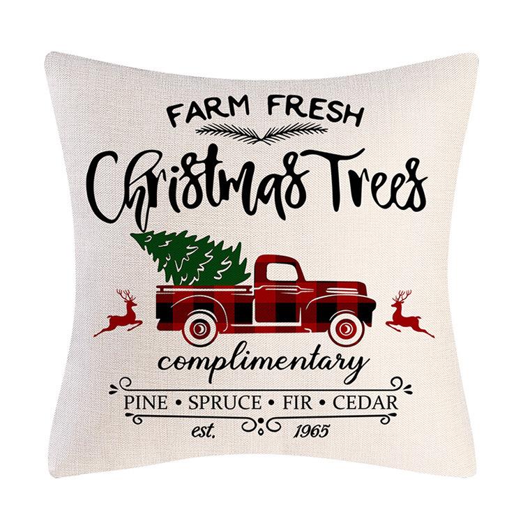 Christmas Letter Pillowcase Linen Christmas Tree Plaid Sofa Living Room Pillowcase Cushion