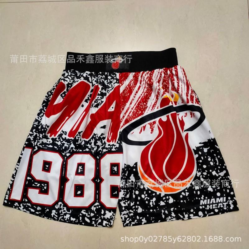 Miami Heat Basketball Shorts Men City White Black Rainbow Print Performance Sportswear Cotton Athletic Pants