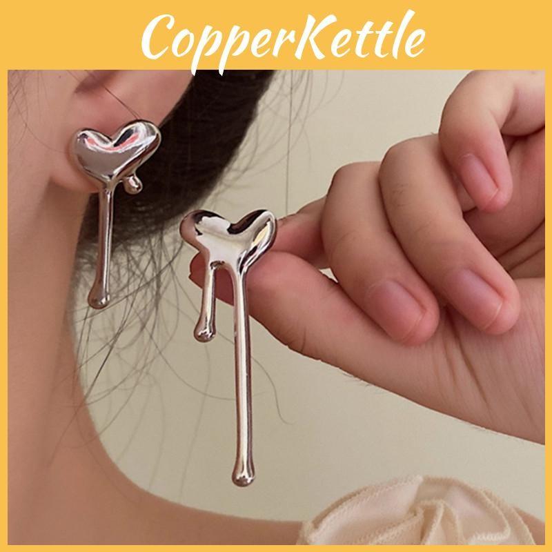 Trendy Geometric Silver Heart And Waterdrop Earrings Stylish Alloy Ear Studs
