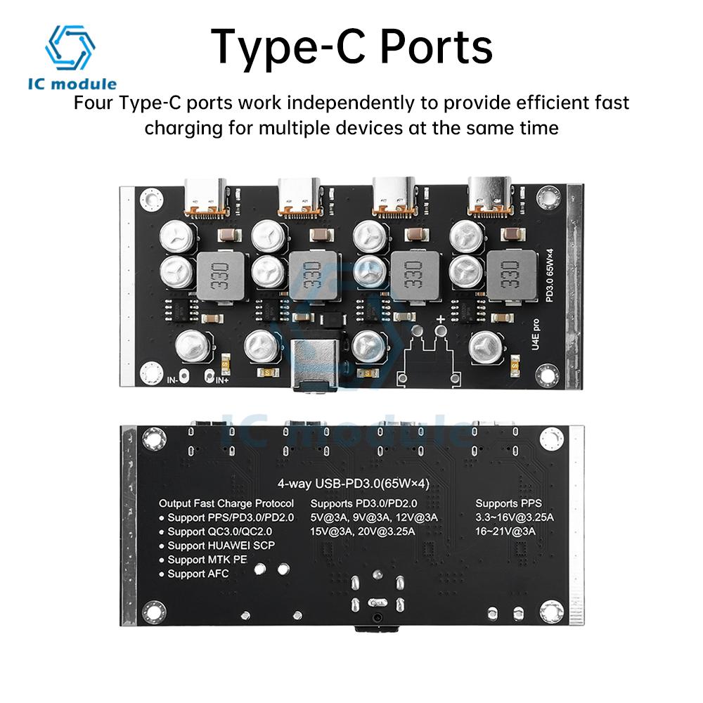 4-Way PD65W Fast Charging Module Type-C interface USB-A Support PD3.0/2.0 QC3.0/2.0 FCP AFC Fast Charging DC5.5*2.5/DC5.5*5.1