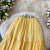 Sommer Herbst Neu Einfarbig Rüschen Patchwork Chiffon Fließender Rock für Damen Hoher Bund Vielseitiger Midi Rock für Damen