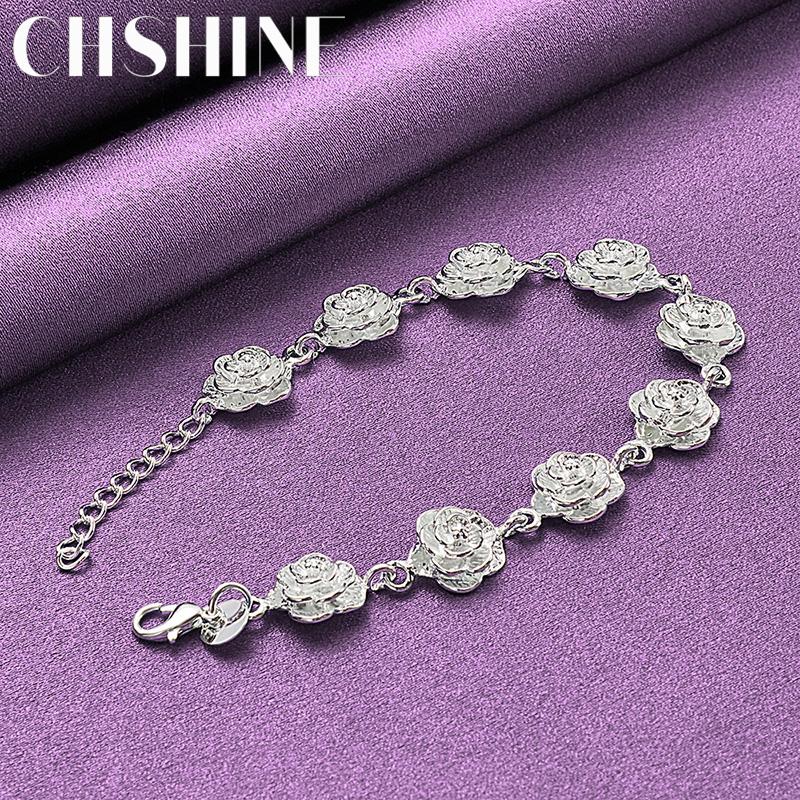 CHSHINE 925 Sterling Silver Rose Flower Chain Bracelet For Lovers Wedding Fashion Charm Jewelry