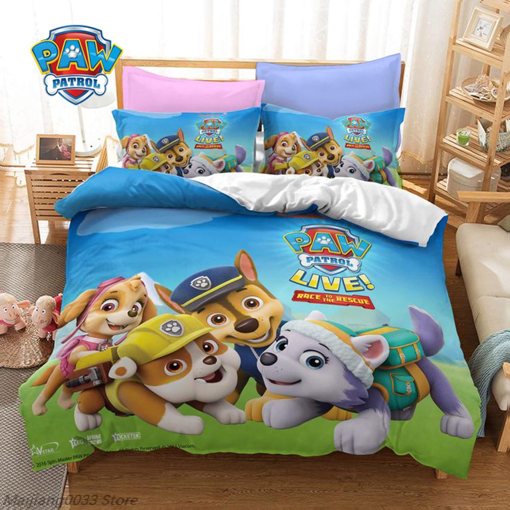 3Pcs Paw Patrol Bedding Set Duvet Cover Chase Marshall Skye Rubble Rocky Zuma Everest Ryder Kids Boys Girls Gift