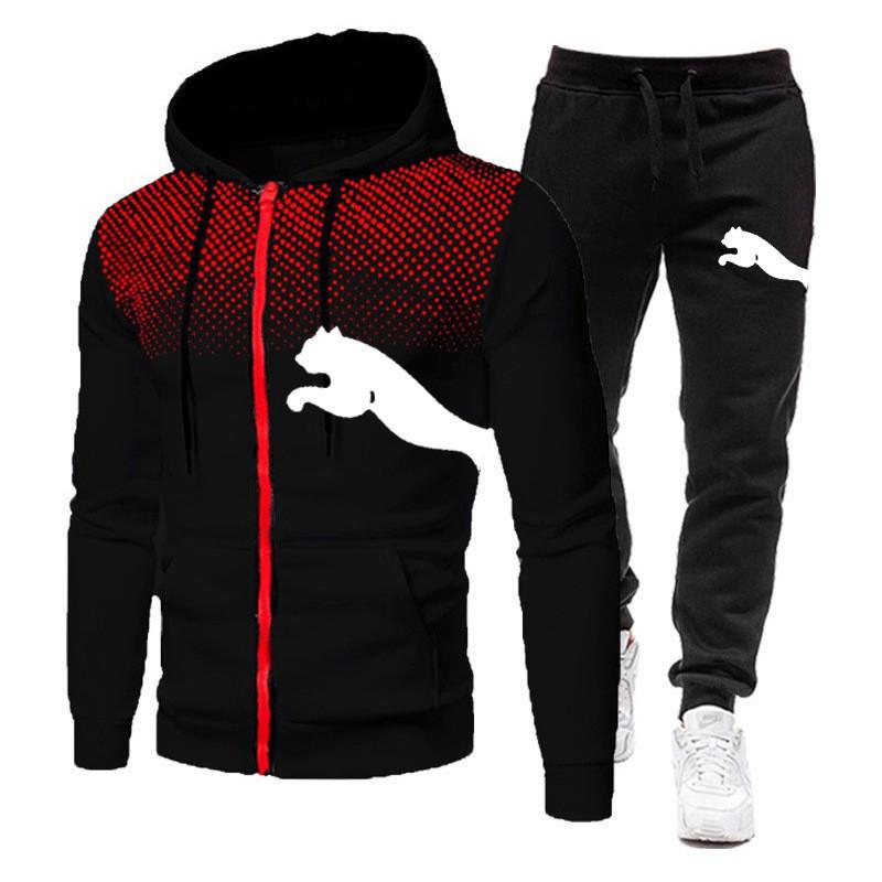 Men's Polka Dot Zipper Hoodie & Jogger Set, 2025 Trend