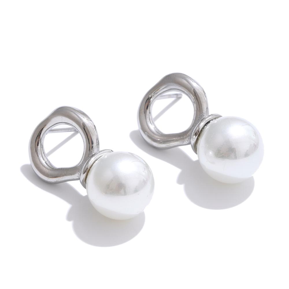 Eetit Korean Elegance Stainless Steel Simulated Pearls Geometric Stud Earrings for Women Korean Style Chic Daily Wear Jewelry