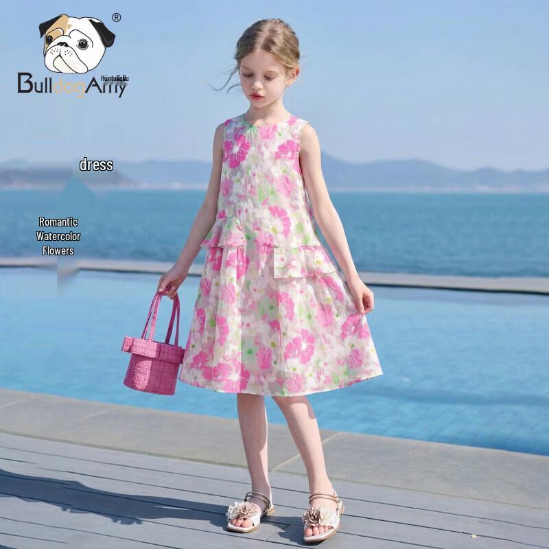 Chanzuigou Girls  Watercolor Floral Sleeveless Dress 150 cm