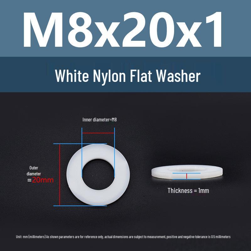 Yigu High-Temperature Wear-Resistant White Nylon Flat Washer, Sizes M2-M24