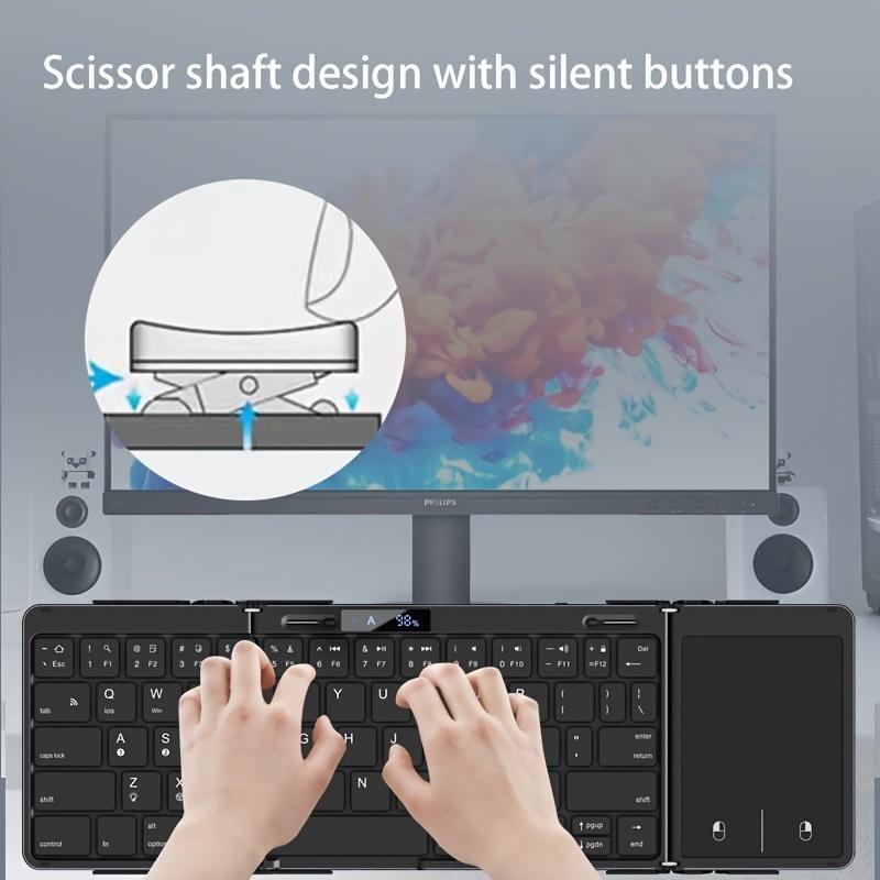 Wireless Folding Keyboard with Backlight RGB Foldable Bluetooth Keyboard with Touchpad Travel Keyboard for iOS Android Mac OS