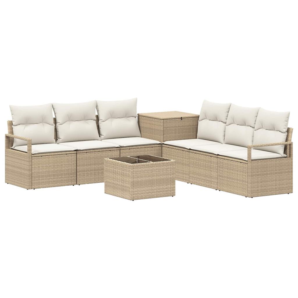 Sofa Set 8 Pcs Beige and Cream White Poly Rattan and Steel