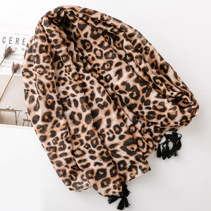 Luxury Women Viscose Scarf Floral Designer Shawl Leopard Print Cotton Linen Feeling Tassel Muslim Hijab Wrap Turban