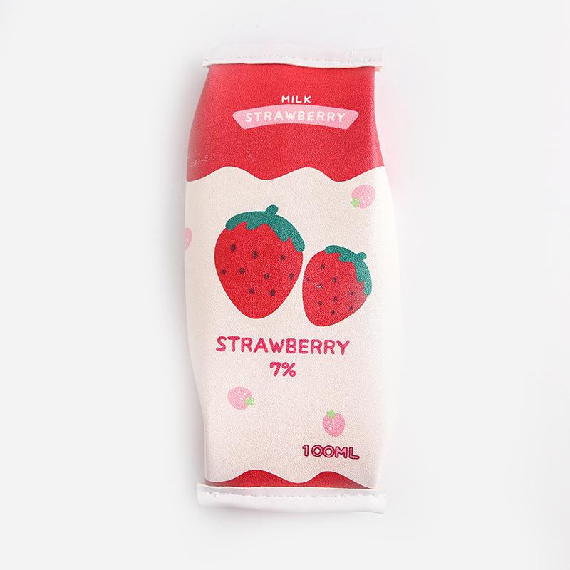 Adorable Heart Strawberry Milk Pencil Case - Japanese Style Stationery Bag