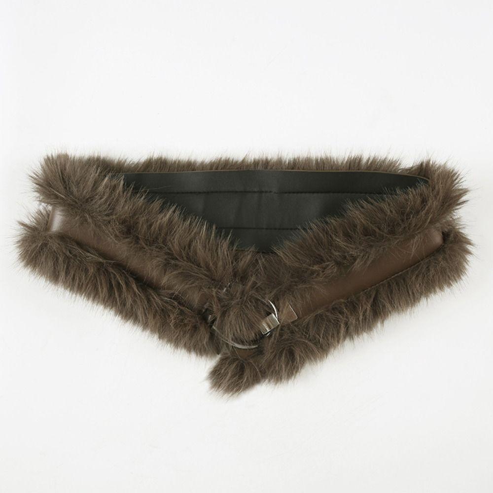 Punk Leather Fur Belt Spicy Girl Y2K Waistband Personality Plush Belt  Daily