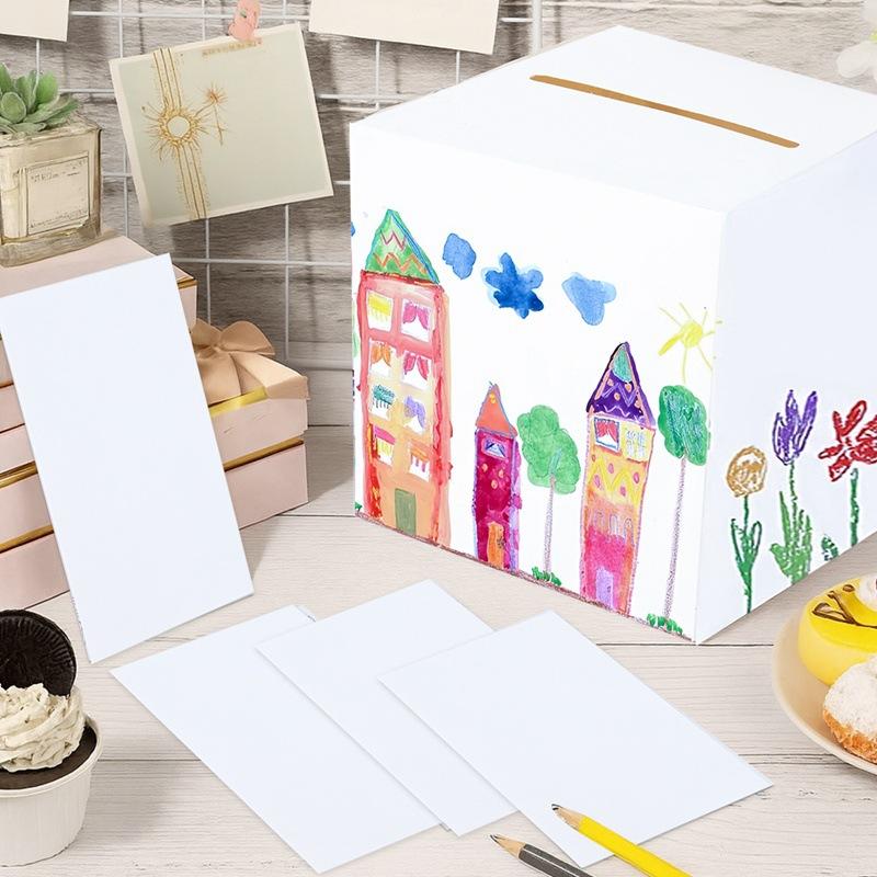 WTEMPO White Weddings Cards Boxes Festive Party Gift Boxes with Cards Writable and Graffiable DIY Foldable Universal Vote Boxes