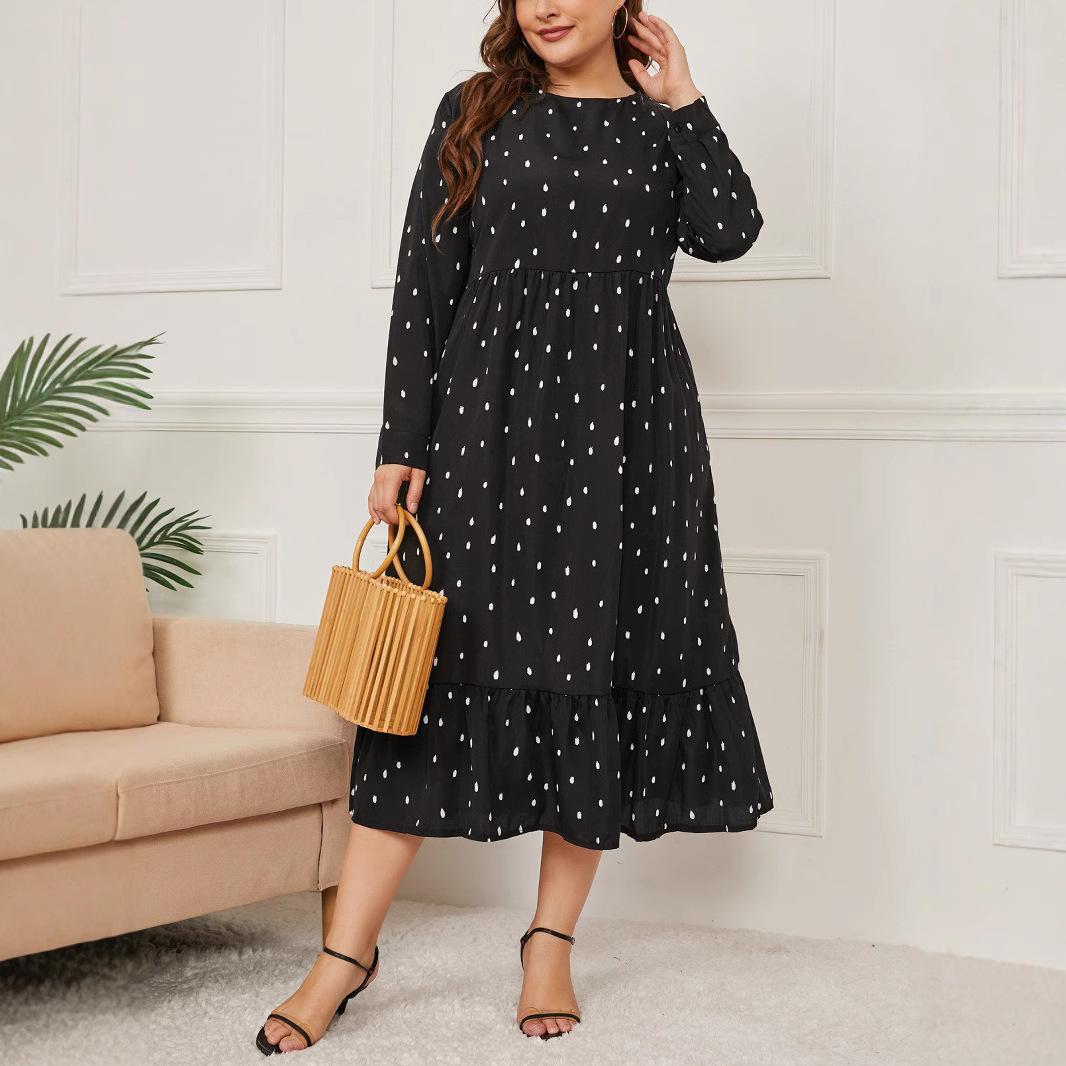 

Женское мусульманское длинное платье в горошек с длинным рукавом, свободное платье больших размеров 4XL чёрный