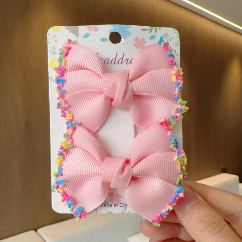 

2Pcs/Set Baby Solid Color Hair Bows Hair Clips Ribbon bow Hairpin For Girl Cheer Bowknot Barrettes Children Headwear Hair Accessories розовый