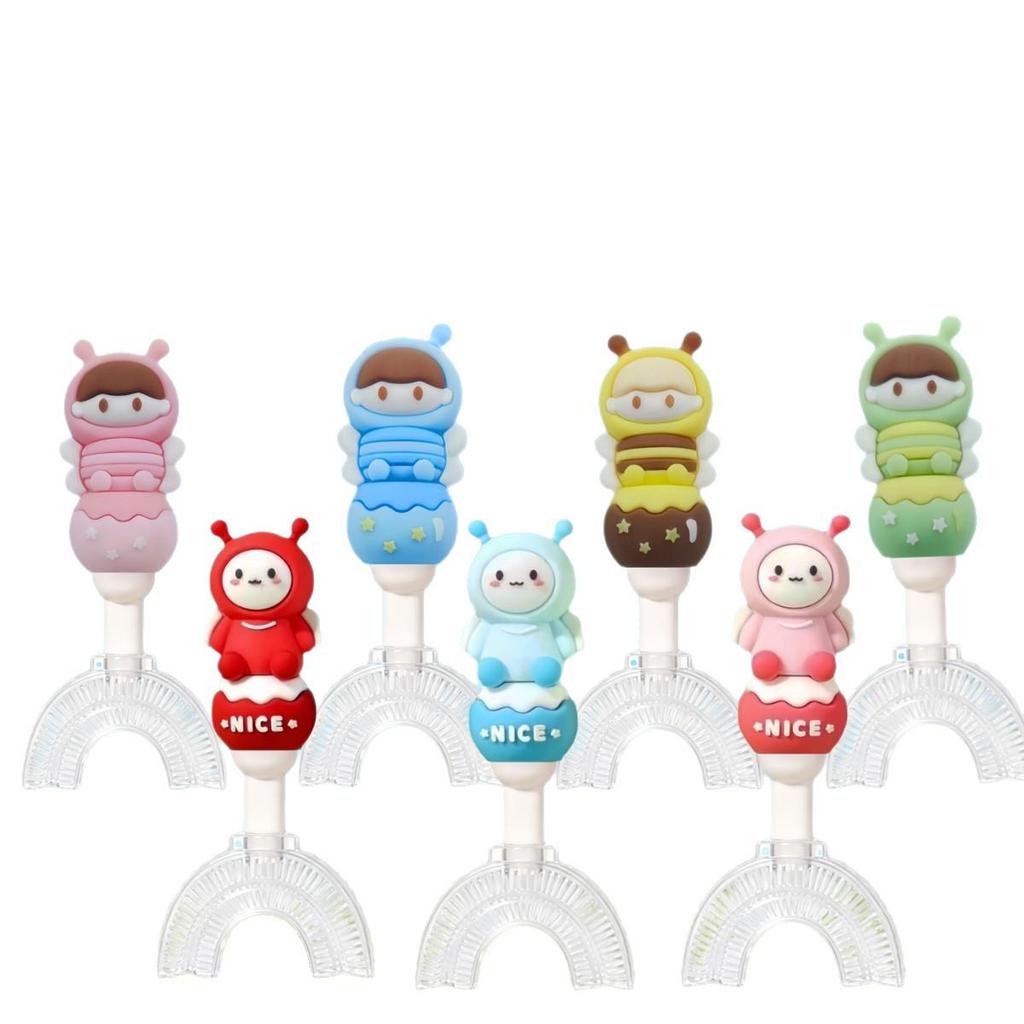 Kids' U-Shaped Toothbrush, Soft Bristle Silicone Brush for Ages 1-12, Cute Bee Handle