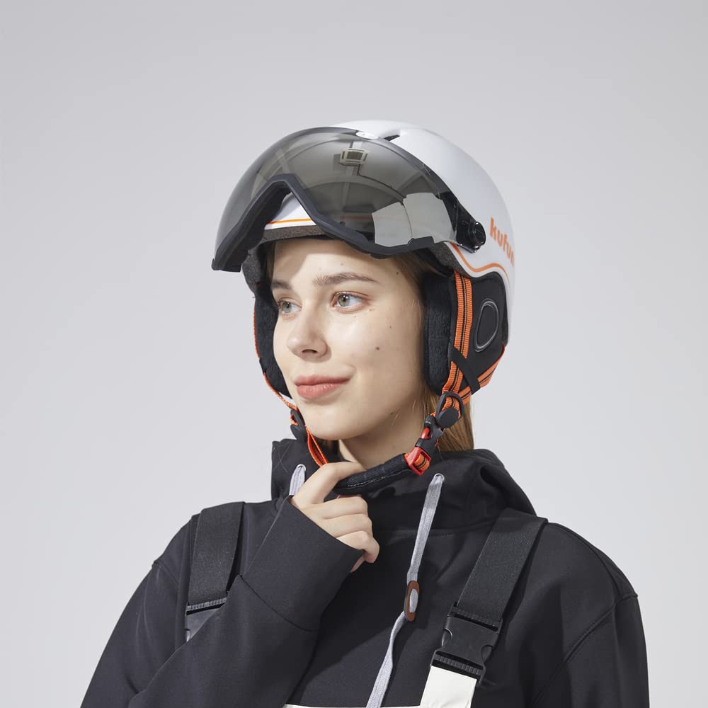 Kufun Ski Helmet with Visor and Snowboard Adjustable for and Juniors M Goggles, Adults, Men, Women, Kids, (Size (55-58cm), Celadon)