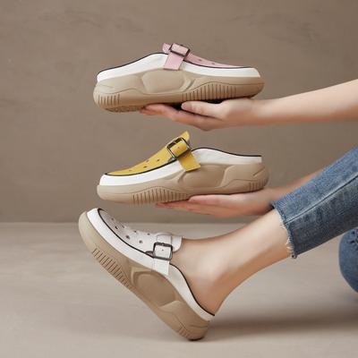 Baotou Half Slippers Women's Summer Leather Soft-soled Sandals New Hole Hollow Casual Women's Shoes