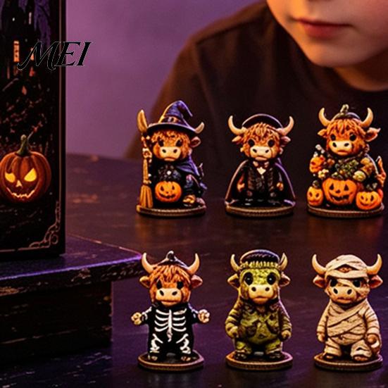 Highland Cow Advent Calendar Halloween Calendar, 24 Days Countdown Box Desk Decorations with 24Pcs Figurines, Spooky