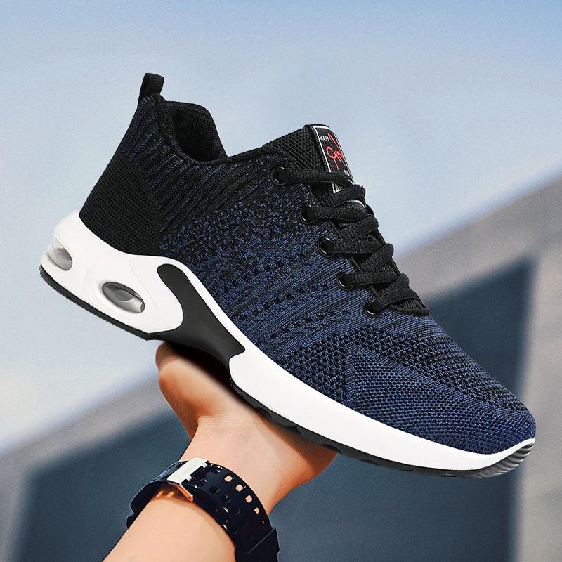 Sneakers New Large Size Men's Shoes Air Cushion Cushioning Running Shoes Flying Woven Breathable Shoes Men's Soft Sole Comfortable Mesh Shoes