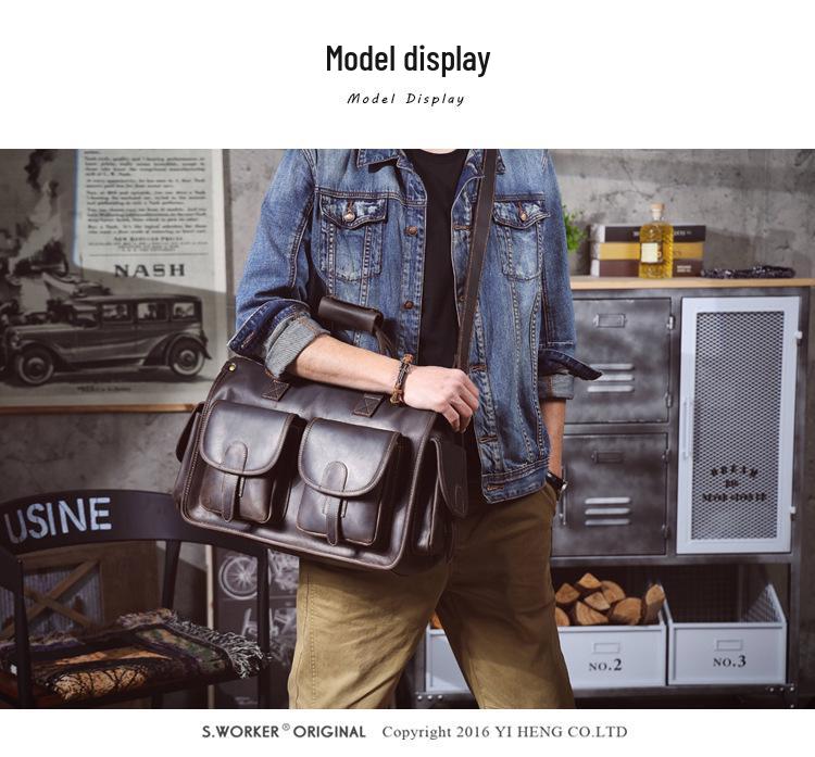 Men's Genuine Leather Crazy Horse Briefcase & Messenger Laptop Bag