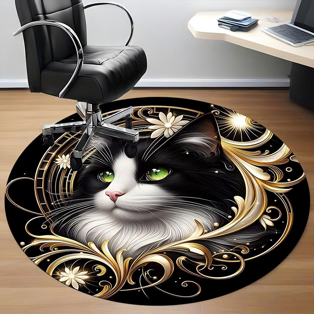 1pc Cat Artwork Chair Carpet for Office, Soft, Non-Slip Polyester Mat, Office, Living Room, Bedroom, Durable Polyester yy251207106