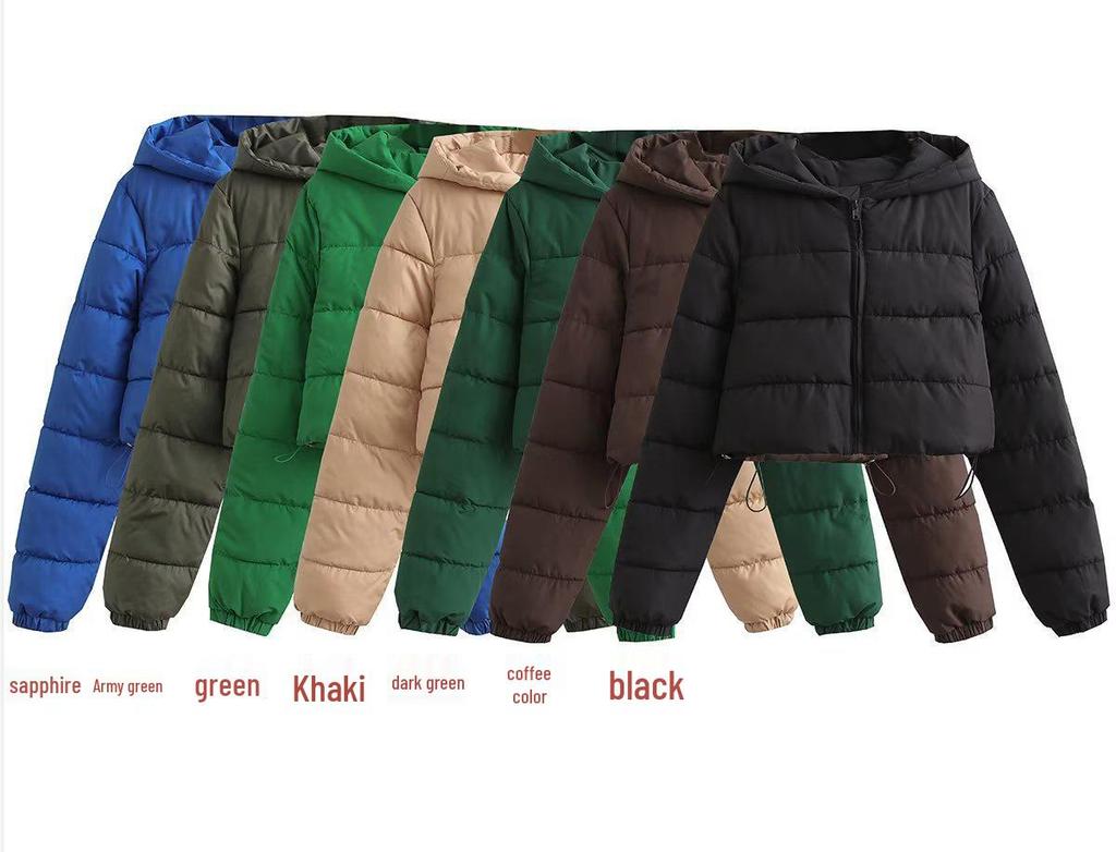 2024 Herbst/Winter Kapuzen-Kurzjacke aus Baumwolle für Damen - Europäischer und Amerikanischer Stil