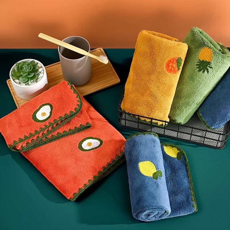 Pcs 1 Tropical Fruit Print Coral Velvet Towels Soft Absorbent Quick Dry Face Cloths Embroidered Knit